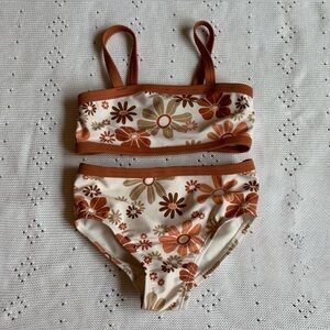 Girls' Floral Two-Piece Swim Set in Cream and Rust